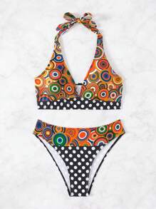 Swim SXY 夏日海滩圆点印花比基尼套装 - 彩色 - 查看 7
