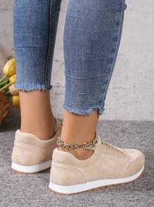 秋冬米色绒面轻便女式休闲鞋，女式运动鞋 - 米色 - 查看 3