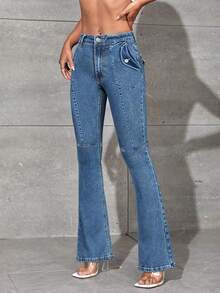 Sexy Tight-fitting Flared Jeans - Medium Wash - View 4