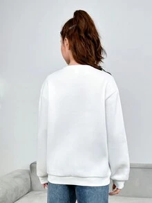 青少年女孩字母&籃球印花運動運動衫 - 白色 - 查看 2