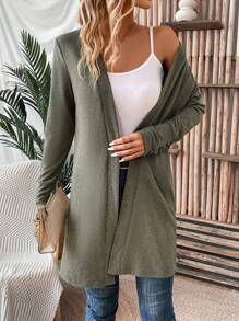 SHEIN LUNE Solid Open Front Coat - Army Green - View 4