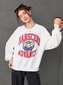 SHEIN Sudadera Para Adolescente Con Hombros Caídos Y Gráfico De Letra - Blanco - Ver 5