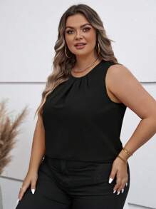 SHEIN Clasi Plus Solid Sleeveless Blouse - Black - View 7