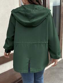 SHEIN LUNE Plus Allover Print Drawstring Waist Hooded Jacket For Autumn & Winter - Army Green - View 2