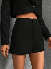 SHEIN Privé 純色短褲 - 黑色 - 查看 4