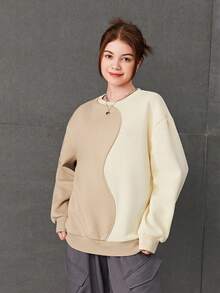 SHEIN Thiếu niên cô gái Hai âm Thả vai Áo nỉ - Nhiều màu - Xem 4
