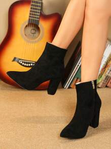 2025秋冬新款粗跟短靴女尖头高跟靴欧美时尚踝靴 - 黑色 - 查看 8