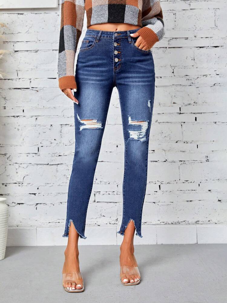 Women's Skinny Jeans With Distressed Details