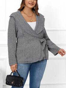 SHEIN Clasi Kích thước lớn Xương cá trích Khăn quàng Buộc áo - Xám - Xem 1