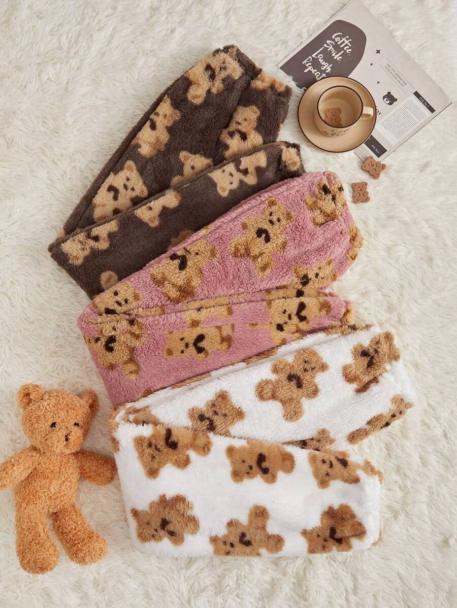 3pcs Họa tiết gấu Flannel Quần ngủ - Nhiều màu - Xem 1