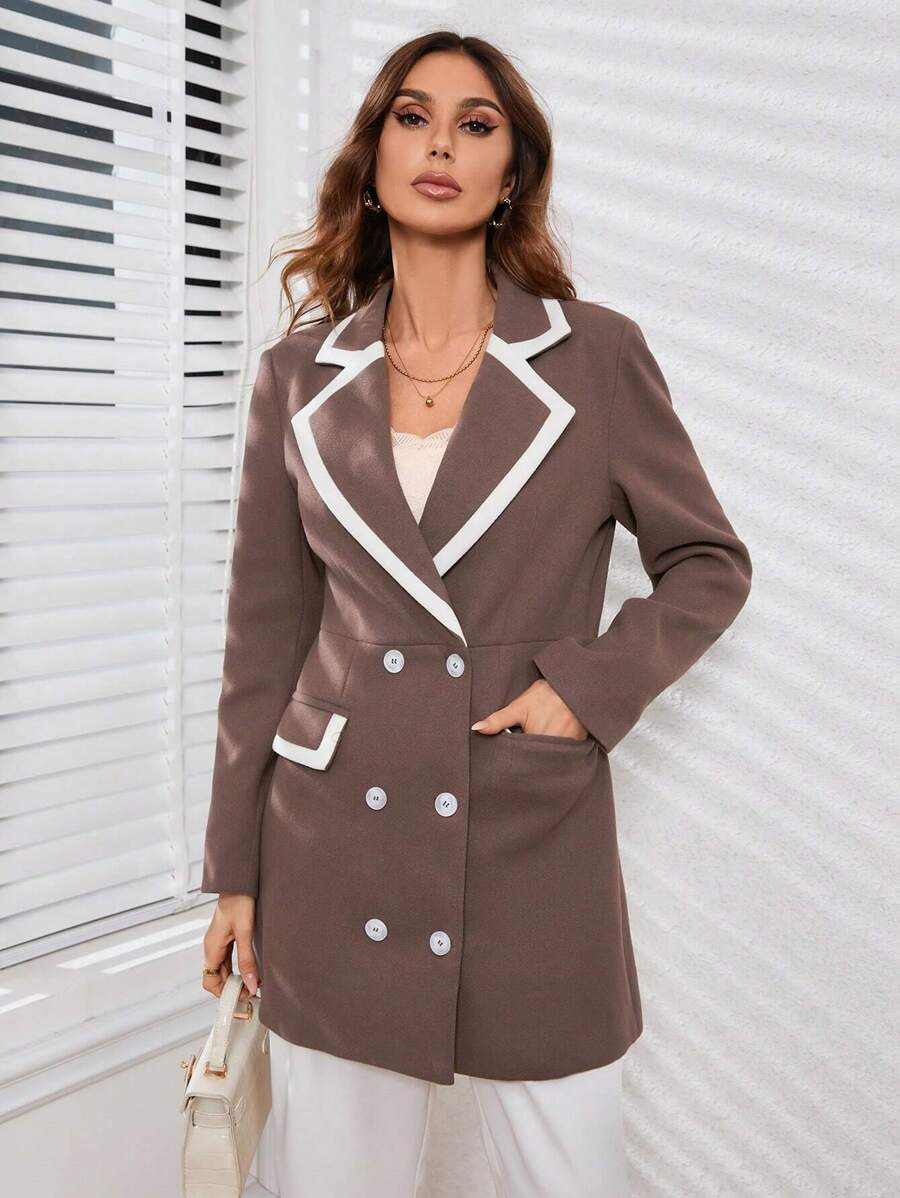 GENKIRA Women'S Double-Breasted Long Sleeve Blazer Fall Cloth For Women - Coffee Brown - View 1