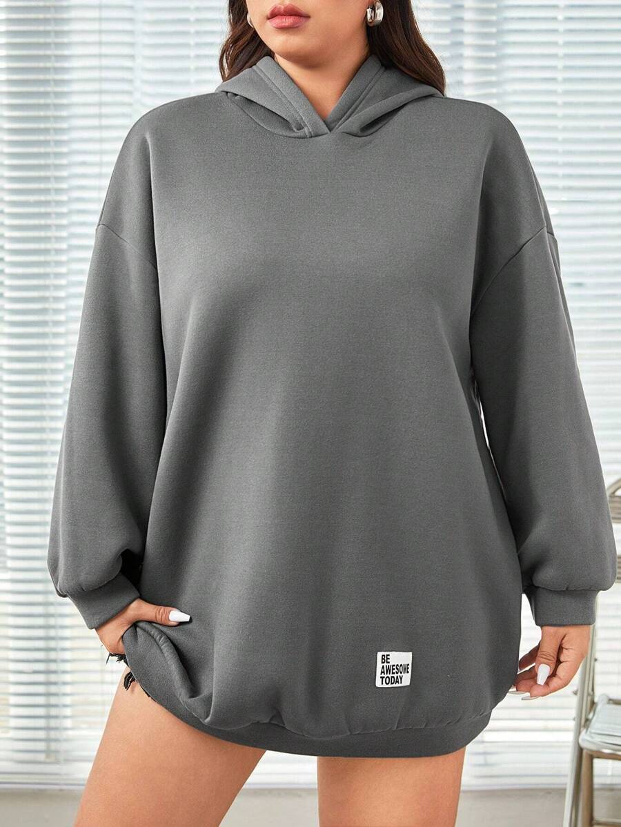 SHEIN EZwear Plus Size Letter Patched Drop Shoulder Sweatshirt | SHEIN USA