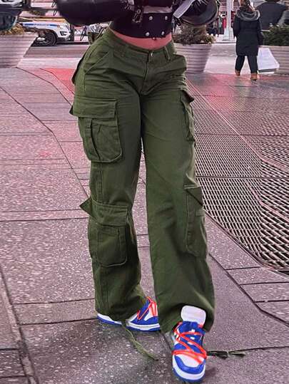 LMR 女士休闲纯色直筒工装牛仔裤 - 女士春季服装