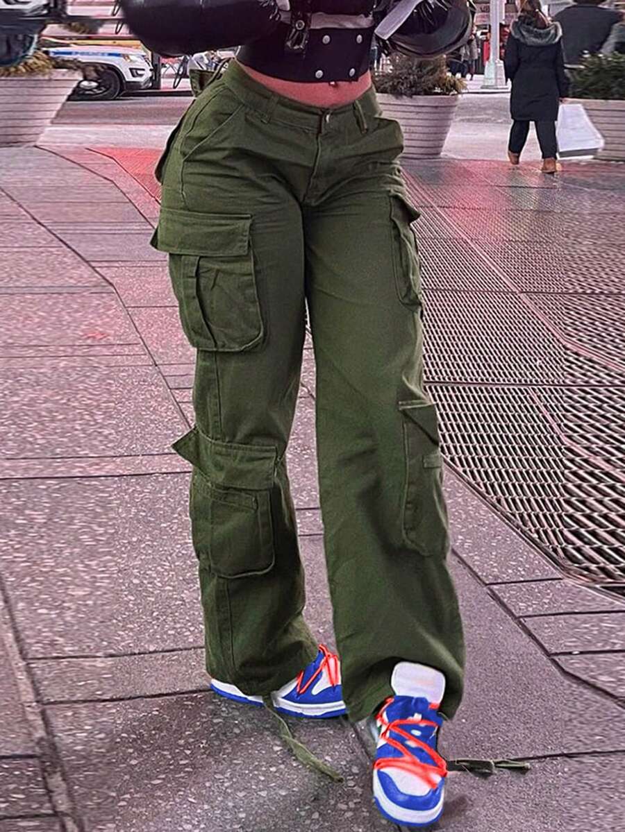 LMR 女士休闲纯色直筒工装牛仔裤 - 女士春季服装