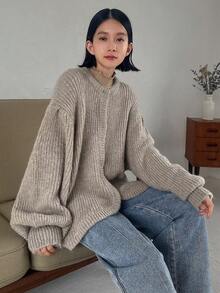 FRIFUL 下垂肩蓋肩燈籠袖開衫 - 灰色 - 查看 4