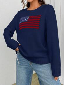 SHEIN EZwear Amerikansk Flagga Tröjor - Marinblå - Visa 4