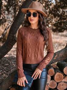 SHEIN Clasi Cable Dệt kim Chặt Phù hợp Áo len - Đồng - Xem 6