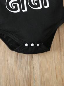 嬰兒男童標語圖形連身衣 - 黑色 - 查看 6