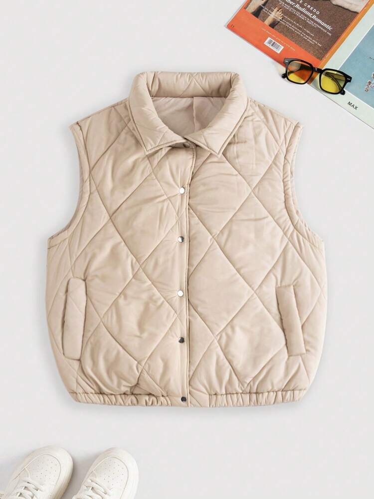 Plus Size Women's Press Stud Closure Padded Vest