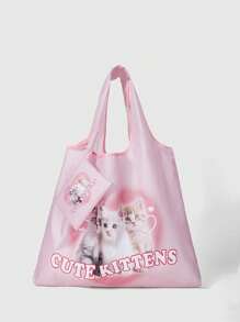 ROMWE Kawaii Cartoon Cat Portable Tote Bag, Water-resistant & Scratch-resistant Women's Handbag - Multicolor - View 8