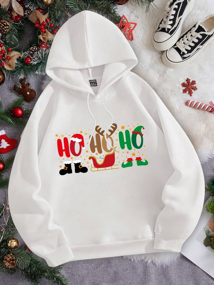 SHEIN EZwear 寬鬆女士連帽衫 - 白色 - 查看 1