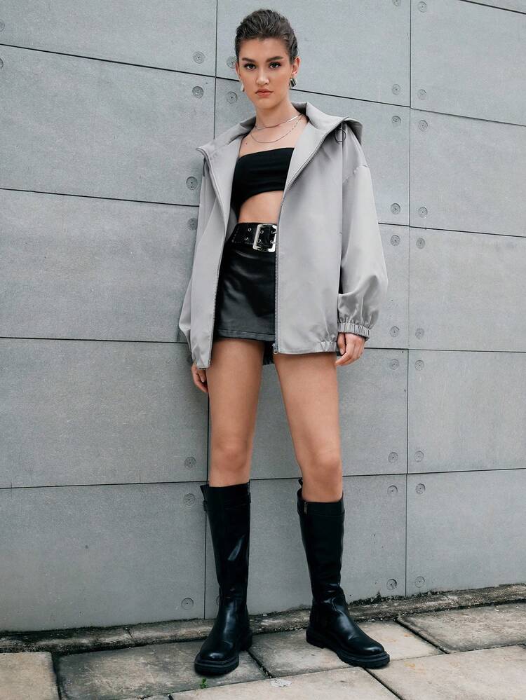 Solid Color Zipper Jacket Coat