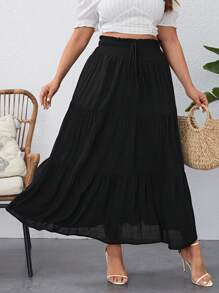 SHEIN VCAY Falda Midi De Talla Grande - Negro - Ver 1