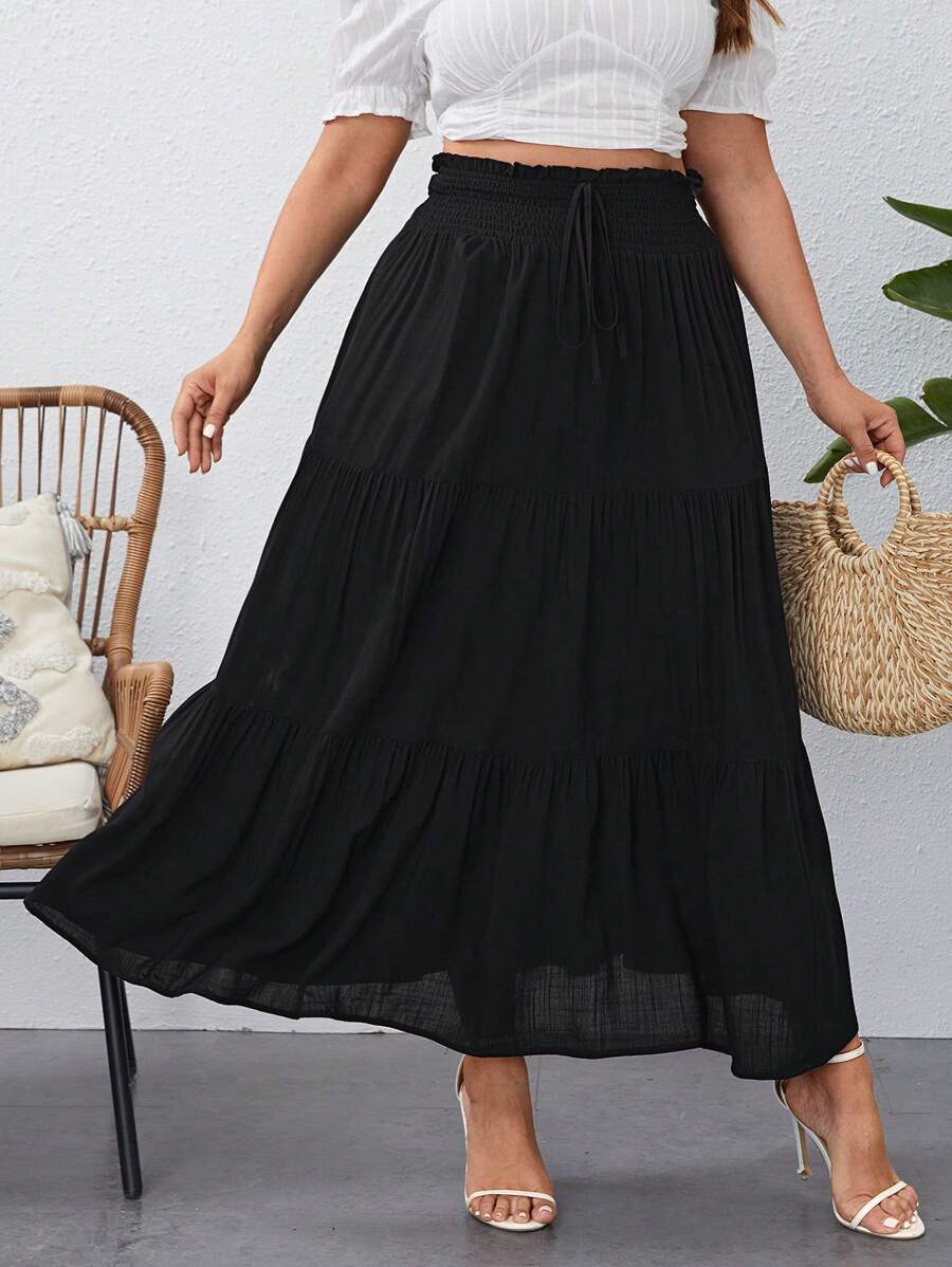 SHEIN VCAY Falda Midi De Talla Grande - Negro - Ver 1