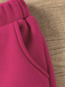 SHEIN Girls' Fashionable Casual Velvet Sports Jogger Pants With Elastic Cuffs For Fall And Winter - Hot Pink - View 7