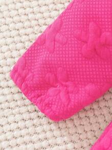 SHEIN 年輕女孩卡通絨質泡泡袖連衣裙 - 玫紅色 - 查看 3