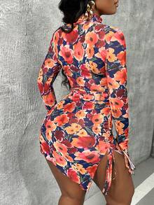 Slaydiva Đầm ôm sát in hoa, dây rút bên hông. - Nhiều màu - Xem 3