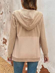 SHEIN LUNE 拼接連帽運動衫 - 駝色 - 查看 2