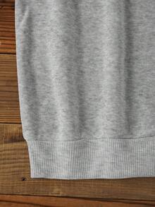 SHEIN EZwear Của phụ nữ Slogan In Lông cừu Áo nỉ - Xám - Xem 4