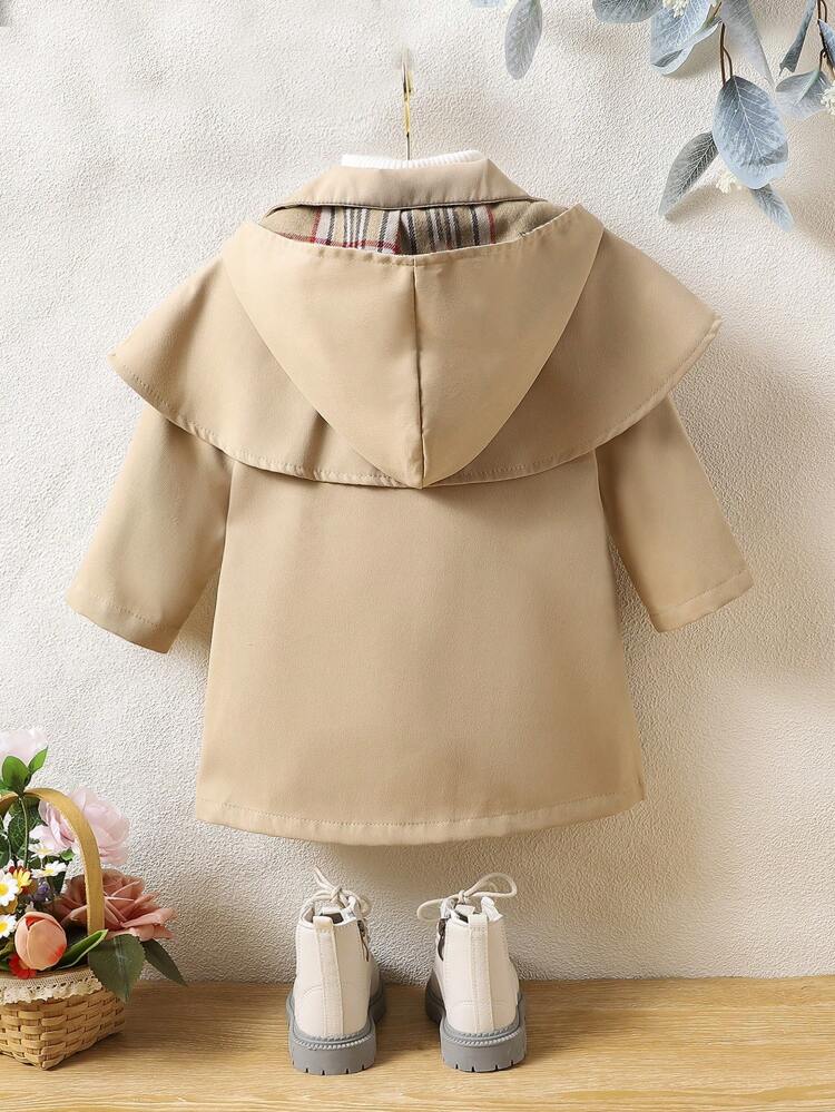 Baby Girls' Simple And Lovely Plaid Trench Coat, Warm Imitation Fur Outerwear