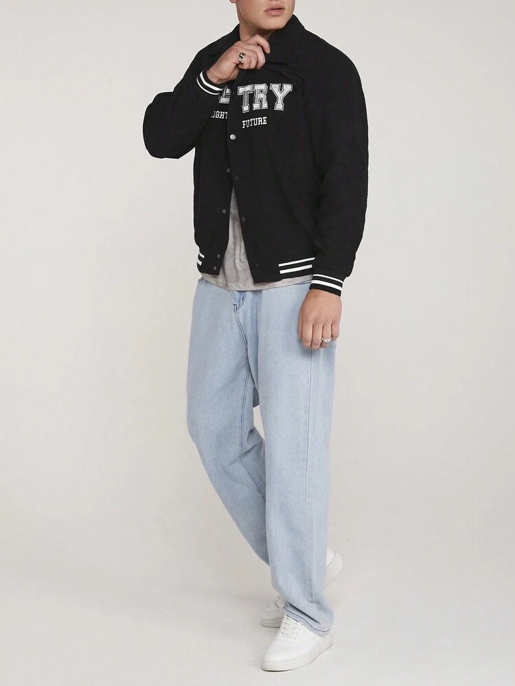 Men Letter Embroidery Corduroy Jacket