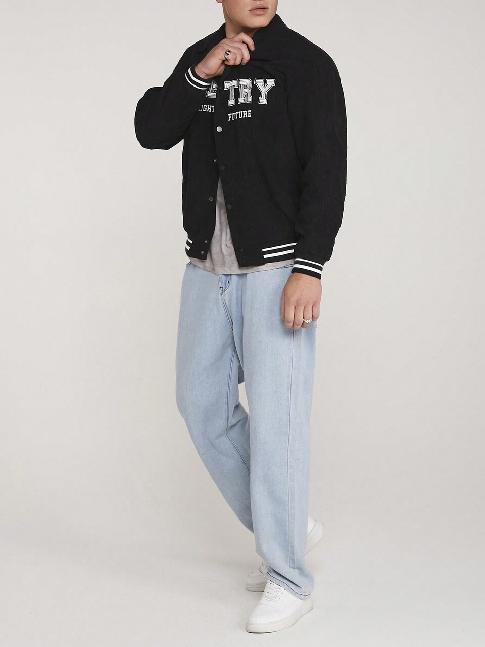 Men Letter Embroidery Corduroy Jacket