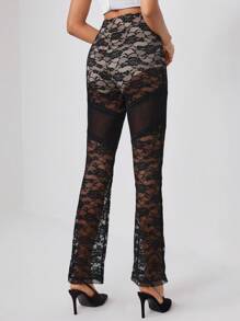 ChaKiva Latrell Luxe Collection 设计师款高腰蕾丝喇叭裤，女款，适合夏季、假期、节日 - 黑色 - 查看 2