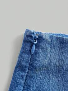 SHEIN MOD 前蝴蝶結生邊牛仔裙 - 淺色水洗藍 - 查看 4