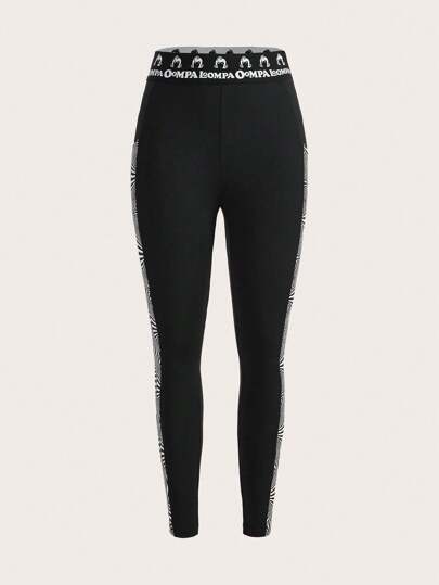 Willy Wonka and the Chocolate Factory X SHEIN 字母圖案綁帶拼接打底褲