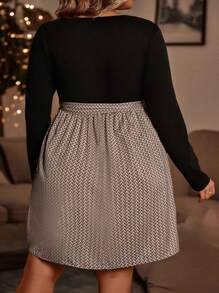 SHEIN CURVE+ Plus Self Belted Chevron Dress - Khaki - View 2