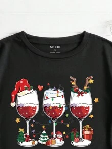 INAWLY Áo thun tay ngắn cổ tròn in hình Giáng sinh cho nữ - màu đen - Xem 5