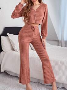 Damski Prążkowany Crop top I Sznurek do ściągacza Długi Spodnie Dom Nosić Komplety Biżuterii