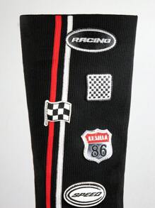 SHUZIA Women Shoes Stretchy Print Decor Round Toe Over The Knee High Heeled Casual Fashionable Fabric PU Black Boots Christmas Fall Winter - Red - View 2