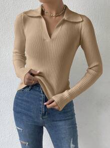 SHEIN Essnce 紋理毛衣 - 杏色 - 查看 5