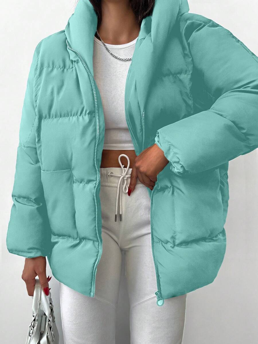 Abrigo De Mujer Con Capucha Acolchado - Verde - Ver 1
