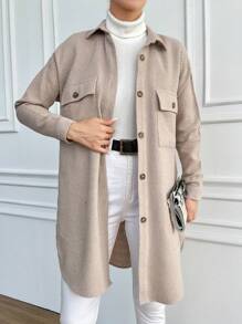SHEIN Cottnline Flap Pocket Drop Shoulder Coat - Apricot - View 1