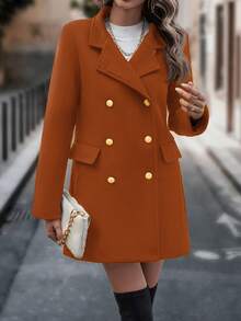 SHEIN Privé Cổ áo Đôi ngực áo - màu nâu - Xem 4