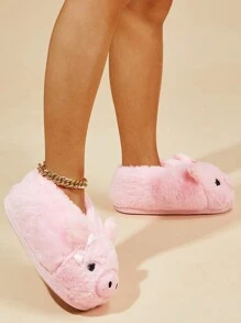 Pantuflas de cerrada con diseño de cerdo de dibujos animados para mujer, zapatillas de estar por casa cálidas para otoño/invierno - Rosa - Ver 6