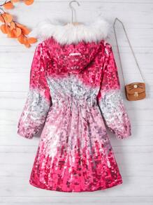 SHEIN Girls' Zipper Front Plush Hat Jacket, Quilted - Multicolor - View 2