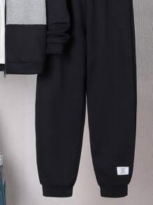 SHEIN Tween Boys' Loose-Fit Casual Colorblock Hoodie And Solid Color Sweatpants Set